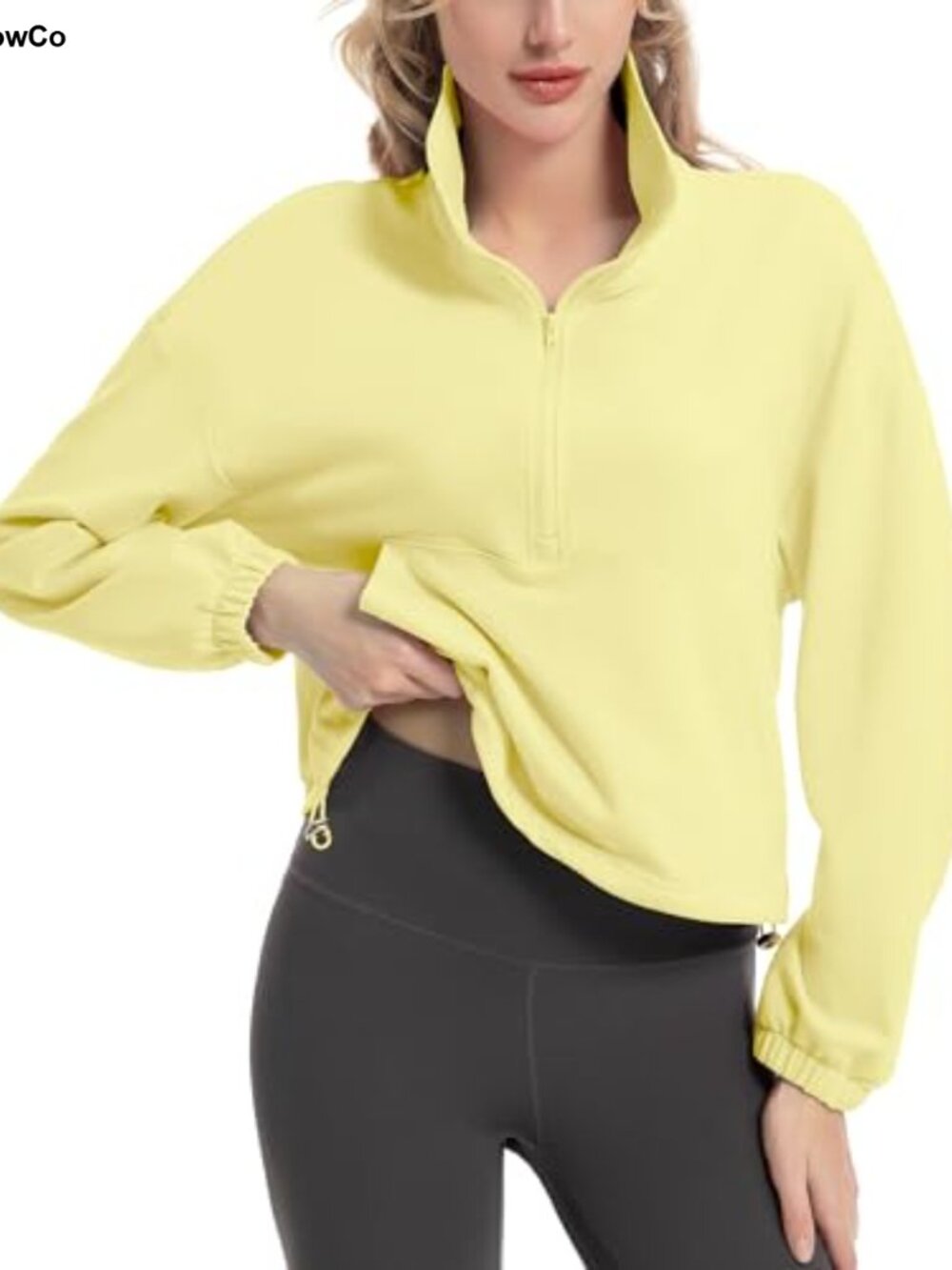 Women Quarter Zip Cropped Sweatshirt Long Sleeve Pullover Stand Collar